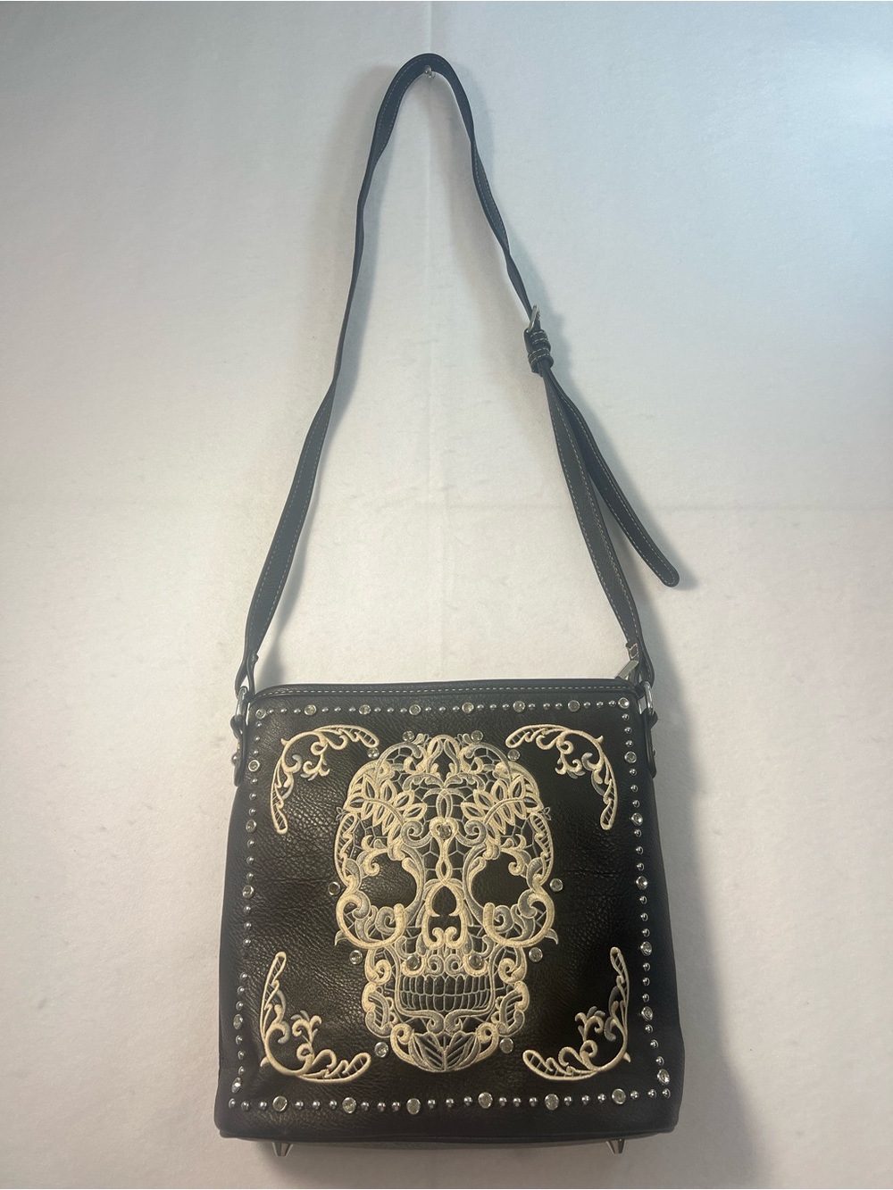 Montana West Sugar Skull Collection Black Rhinestone Concealed Handgun Crossbody